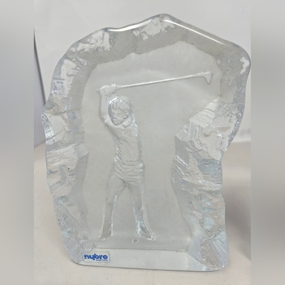 Paul Isling Crystal Glass Artwork Set Man & Women Playing On Golf Course Nybro - Picture 2 of 12